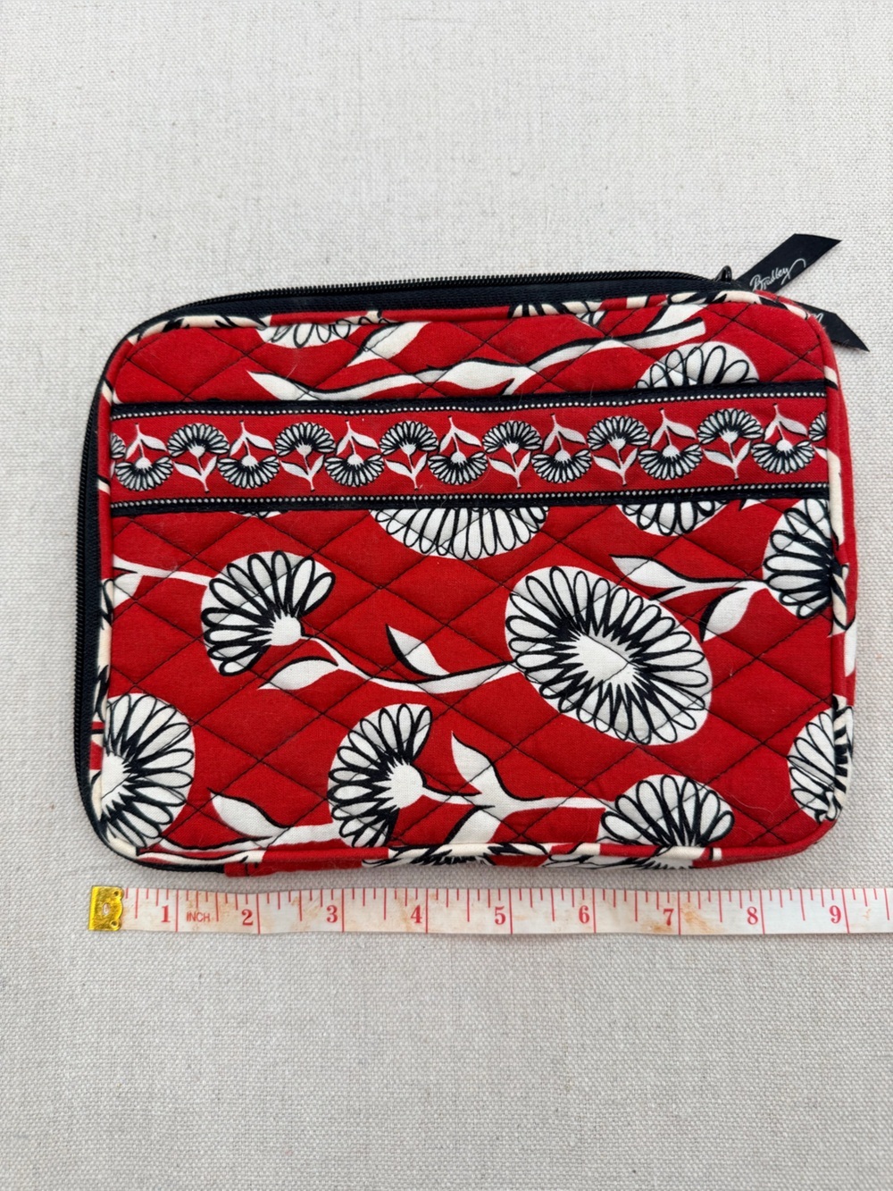 Vera Bradley Quilted Floral Zipper Pouch in Red, Black & White
